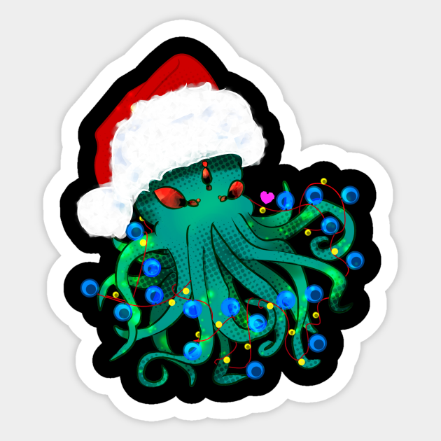 Santa Cthulhu with lights - Cthulhu - Sticker | TeePublic